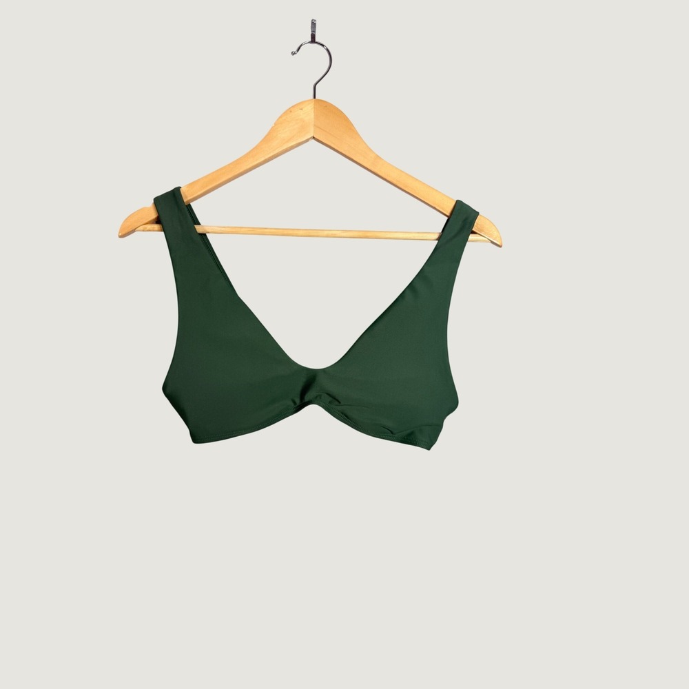 Quince Italian Plunge Bikini Top Green Medium NWT‎